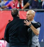 Coach Bruce Arena, Coach Bob Bradley during New England Revolution and Los Angeles Football Club MLS match at Gillette Stadium in Foxboro, MA on Saturday, August 3, 2019. LAFC won 2-0. CREDIT/CHRIS ADUAMA
