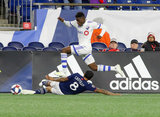 Edgar Castillo (8), Clement Bayiha (27) during New England Revolution and Montreal Impact MLS match at Gillete Stadium in Foxboro, MA on Wednesday, April 24, 2019. Montreal beat Revs 3-0. CREDIT/ CHRIS ADUAMA