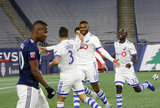 Anthony Jackson-Hamel (11) celebrates first goal with teammates during New England Revolution and Montreal Impact MLS match at Gillete Stadium in Foxboro, MA on Wednesday, April 24, 2019. Montreal beat Revs 3-0. CREDIT/ CHRIS ADUAMA