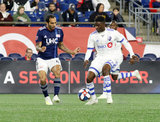 Edgar Castillo (8), Clement Bayiha (27) during New England Revolution and Montreal Impact MLS match at Gillete Stadium in Foxboro, MA on Wednesday, April 24, 2019. Montreal beat Revs 3-0. CREDIT/ CHRIS ADUAMA