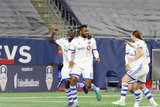 Anthony Jackson-Hamel (11) celebrates second goal with teammates during New England Revolution and Montreal Impact MLS match at Gillete Stadium in Foxboro, MA on Wednesday, April 24, 2019. Montreal beat Revs 3-0. CREDIT/ CHRIS ADUAMA