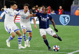 Cristian Penilla (70), Daniel Lovitz (3), Mathieu Choiniere (29) during New England Revolution and Montreal Impact MLS match at Gillette Stadium in Foxboro, MA on Wednesday, April 24, 2019. Montreal beat Revs 3-0. CREDIT/ CHRIS ADUAMA