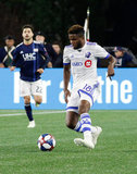 Orji Okwonkwo (18) during New England Revolution and Montreal Impact MLS match at Gillette Stadium in Foxboro, MA on Wednesday, April 24, 2019. Montreal beat Revs 3-0. CREDIT/ CHRIS ADUAMA