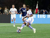 Orji Okwonkwo (18) during New England Revolution and Montreal Impact MLS match at Gillette Stadium in Foxboro, MA on Wednesday, April 24, 2019. Montreal beat Revs 3-0. CREDIT/ CHRIS ADUAMA