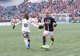Mohammed Saeid (8) and Diego Fagundez (14) during New England Revolution and Minnesota United FC MLS match at Gillette Stadium in Foxboro, MA on Saturday, March 25, 2017. Revs won 5-2. CREDIT/ CHRIS ADUAMA