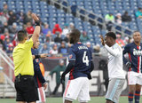 Referee Ricardo Salazar calms players down during New England Revolution and Minnesota United FC MLS match at Gillette Stadium in Foxboro, MA on Saturday, March 25, 2017. Revs won 5-2. CREDIT/ CHRIS ADUAMA