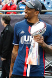 Patriots WR Malcolm Mitchell with Super Bowl LI Trophy before New England Revolution and Minnesota FC MLS match at Gillette Stadium in Foxboro, MA on Saturday, March 25, 2017. Revs won 5-2. CREDIT/ CHRIS ADUAMA