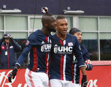 Kai Kamara (23) and team mates celebrate his goal during New England Revolution and Minnesota United FC MLS match at Gillette Stadium in Foxboro, MA on Saturday, March 25, 2017. Revs won 5-2. CREDIT/ CHRIS ADUAMA