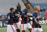 Kai Kamara (23) and team mates celebrate his goal during New England Revolution and Minnesota United FC MLS match at Gillette Stadium in Foxboro, MA on Saturday, March 25, 2017. Revs won 5-2. CREDIT/ CHRIS ADUAMA