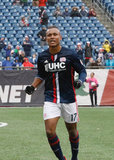 Juan Agudelo (17) celebrates goal during New England Revolution and Minnesota United FC MLS match at Gillette Stadium in Foxboro, MA on Saturday, March 25, 2017. Revs won 5-2. CREDIT/ CHRIS ADUAMA