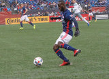 Benjamin Angoua (4) during New England Revolution and Minnesota United FC MLS match at Gillette Stadium in Foxboro, MA on Saturday, March 25, 2017. Revs won 5-2. CREDIT/ CHRIS ADUAMA
