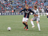 Scott Caldwell (6) and Collin Martin (17) during New England Revolution and Minnesota FC MLS match at Gillette Stadium in Foxboro, MA on Saturday, March 25, 2017. Revs won 5-2. CREDIT/ CHRIS ADUAMA