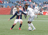 Scott Caldwell (6) and  Abu Danladi (9) during New England Revolution and Minnesota FC MLS match at Gillette Stadium in Foxboro, MA on Saturday, March 25, 2017. Revs won 5-2. CREDIT/ CHRIS ADUAMA