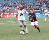 Collen Warner (26) and Kelyn Rowe (11) during New England Revolution and Minnesota FC MLS match at Gillette Stadium in Foxboro, MA on Saturday, March 25, 2017. Revs won 5-2. CREDIT/ CHRIS ADUAMA