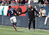 Jalil Anibaba (3), Revs Head Coach Brad Friedel during New England Revolution and Minnesota United FC MLS match at Gillette Stadium in Foxboro, MA on Saturday, March 30, 2019. Revs won 2-1. CREDIT/ CHRIS ADUAMA
