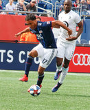 Ike Opara (3), Juan Agudelo (17) during New England Revolution and Minnesota United FC MLS match at Gillette Stadium in Foxboro, MA on Saturday, March 30, 2019. Revs won 2-1. CREDIT/ CHRIS ADUAMA