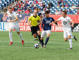 Carles Gil (22), Ethan Finlay (13) during New England Revolution and Minnesota United FC MLS match at Gillette Stadium in Foxboro, MA on Saturday, March 30, 2019. Revs won 2-1. CREDIT/ CHRIS ADUAMA