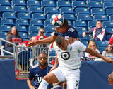 Angelo Rodriguez (9), Michael Mancienne (28) during New England Revolution and Minnesota United FC MLS match at Gillette Stadium in Foxboro, MA on Saturday, March 30, 2019. Revs won 2-1. CREDIT/ CHRIS ADUAMA