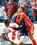 Vito Mannone (1), Teal Bunbury (10) during New England Revolution and Minnesota United FC MLS match at Gillette Stadium in Foxboro, MA on Saturday, March 30, 2019. Revs won 2-1. CREDIT/ CHRIS ADUAMA