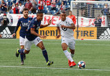 Michael Mancienne (28), Angelo Rodriguez (9) during New England Revolution and Minnesota United FC MLS match at Gillette Stadium in Foxboro, MA on Saturday, March 30, 2019. Revs won 2-1. CREDIT/ CHRIS ADUAMA