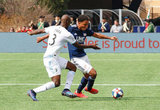 Ike Opara (3), Juan Agudelo (17) during New England Revolution and Minnesota United FC MLS match at Gillette Stadium in Foxboro, MA on Saturday, March 30, 2019. Revs won 2-1. CREDIT/ CHRIS ADUAMA