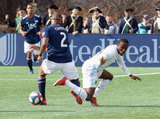 Andrew Farrell (2), Abu Danladi (99) during New England Revolution and Minnesota United FC MLS match at Gillette Stadium in Foxboro, MA on Saturday, March 30, 2019. Revs won 2-1. CREDIT/ CHRIS ADUAMA