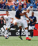 Michael Mancienne (28), Angelo Rodriguez (9) during New England Revolution and Minnesota United FC MLS match at Gillette Stadium in Foxboro, MA on Saturday, March 30, 2019. Revs won 2-1. CREDIT/ CHRIS ADUAMA