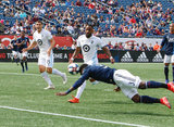 Jalil Anibaba (3) goal header during New England Revolution and Minnesota United FC MLS match at Gillette Stadium in Foxboro, MA on Saturday, March 30, 2019. Revs won 2-1. CREDIT/ CHRIS ADUAMA