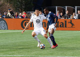 Michael Boxall (15), Luis Caicedo (27) during New England Revolution and Minnesota United FC MLS match at Gillette Stadium in Foxboro, MA on Saturday, March 30, 2019. Revs won 2-1. CREDIT/ CHRIS ADUAMA