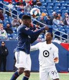 Jalil Anibaba (3), Abu Danladi (99) during New England Revolution and Minnesota United FC MLS match at Gillette Stadium in Foxboro, MA on Saturday, March 30, 2019. Revs won 2-1. CREDIT/ CHRIS ADUAMA