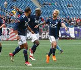 Diego Fagundez (14) celebrates his goal during Revolution and NYCFC MLS match at Gillette Stadium in Foxboro, MA on Saturday, March 24, 2018. The match ended 2-2. CREDIT/ CHRIS ADUAMA
