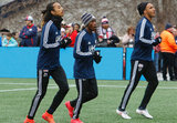Revs warm up before Revolution and NYCFC MLS match at Gillette Stadium in Foxboro, MA on Saturday, March 24, 2018. The match ended 2-2. CREDIT/ CHRIS ADUAMA