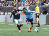 Gabriel Somi (91), Jesus Medina (19) during Revolution and NYCFC MLS match at Gillette Stadium in Foxboro, MA on Saturday, March 24, 2018. The match ended 2-2. CREDIT/ CHRIS ADUAMA