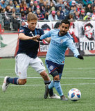 Scott Caldwell (6), Maximiliano Moralez (10) during Revolution and NYCFC MLS match at Gillette Stadium in Foxboro, MA on Saturday, March 24, 2018. The match ended 2-2. CREDIT/ CHRIS ADUAMA