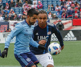 Maximiliano Moralez (10), Juan Agudelo (17) during Revolution and NYCFC MLS match at Gillette Stadium in Foxboro, MA on Saturday, March 24, 2018. The match ended 2-2. CREDIT/ CHRIS ADUAMA