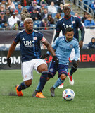 Claude Dielna (4), Maximiliano Moralez (10) during Revolution and NYCFC MLS match at Gillette Stadium in Foxboro, MA on Saturday, March 24, 2018. The match ended 2-2. CREDIT/ CHRIS ADUAMA