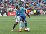 Jesus Medina (19), Wilfried Zahibo (23) during Revolution and NYCFC MLS match at Gillette Stadium in Foxboro, MA on Saturday, March 24, 2018. The match ended 2-2. CREDIT/ CHRIS ADUAMA