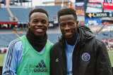 Kwame Awuah (14) and Ebenezer Ofori (12) during Revolution and NYCFC MLS match at Gillette Stadium in Foxboro, MA on Saturday, March 24, 2018. The match ended 2-2. CREDIT/ CHRIS ADUAMA