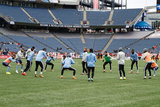 NYCFC Team warm up during Revolution and NYCFC MLS match at Gillette Stadium in Foxboro, MA on Saturday, March 24, 2018. The match ended 2-2. CREDIT/ CHRIS ADUAMA