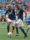 Claude Dielna (4), Andrew Farrell (2) during Revolution and NYCFC MLS match at Gillette Stadium in Foxboro, MA on Saturday, March 24, 2018. The match ended 2-2. CREDIT/ CHRIS ADUAMA