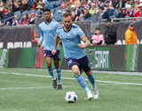 Maxime Chanot (4) during Revolution and NYCFC MLS match at Gillette Stadium in Foxboro, MA on Saturday, March 24, 2018. The match ended 2-2. CREDIT/ CHRIS ADUAMA