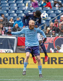 Jo Inge Berget (9), Jalil Anibaba (3) during Revolution and NYCFC MLS match at Gillette Stadium in Foxboro, MA on Saturday, March 24, 2018. The match ended 2-2. CREDIT/ CHRIS ADUAMA