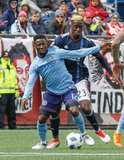 Ebenezer Ofori (12),Wilfried Zahibo (23) during Revolution and NYCFC MLS match at Gillette Stadium in Foxboro, MA on Saturday, March 24, 2018. The match ended 2-2. CREDIT/ CHRIS ADUAMA