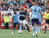 Ebenezer Ofori (12), Wilfried Zahibo (23) during Revolution and NYCFC MLS match at Gillette Stadium in Foxboro, MA on Saturday, March 24, 2018. The match ended 2-2. CREDIT/ CHRIS ADUAMA