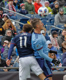 Kelyn Rowe (11), Ben Sweat (2) during Revolution and NYCFC MLS match at Gillette Stadium in Foxboro, MA on Saturday, March 24, 2018. The match ended 2-2. CREDIT/ CHRIS ADUAMA