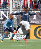 Luis Caicedo (27), Yangel Herrera (30) during Revolution and NYCFC MLS match at Gillette Stadium in Foxboro, MA on Saturday, March 24, 2018. The match ended 2-2. CREDIT/ CHRIS ADUAMA