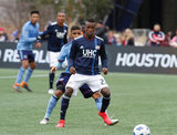Luis Caicedo (27) during Revolution and NYCFC MLS match at Gillette Stadium in Foxboro, MA on Saturday, March 24, 2018. The match ended 2-2. CREDIT/ CHRIS ADUAMA