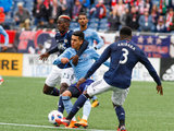 Wilfried Zahibo (23), Jesus Medina (19) during Revolution and NYCFC MLS match at Gillette Stadium in Foxboro, MA on Saturday, March 24, 2018. The match ended 2-2. CREDIT/ CHRIS ADUAMA