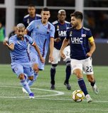 Maximiliano Moralez (10), Carles Gil (22) during New England Revolution and New York City Football Club MLS match at Gillette Stadium in Foxboro, MA on Sunday, September 29, 2019. Revs won 2-0. CREDIT/CHRIS ADUAMA.