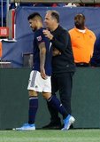 Coach Bruce Arena, Gustavo Bou (7) during New England Revolution and New York City Football Club MLS match at Gillette Stadium in Foxboro, MA on Sunday, September 29, 2019. Revs won 2-0. CREDIT/CHRIS ADUAMA.